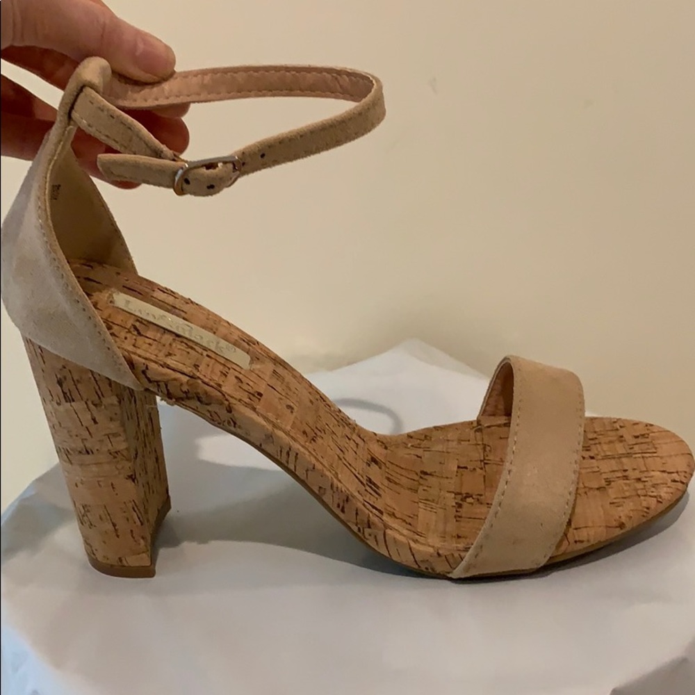 Tan and cork heel sandal